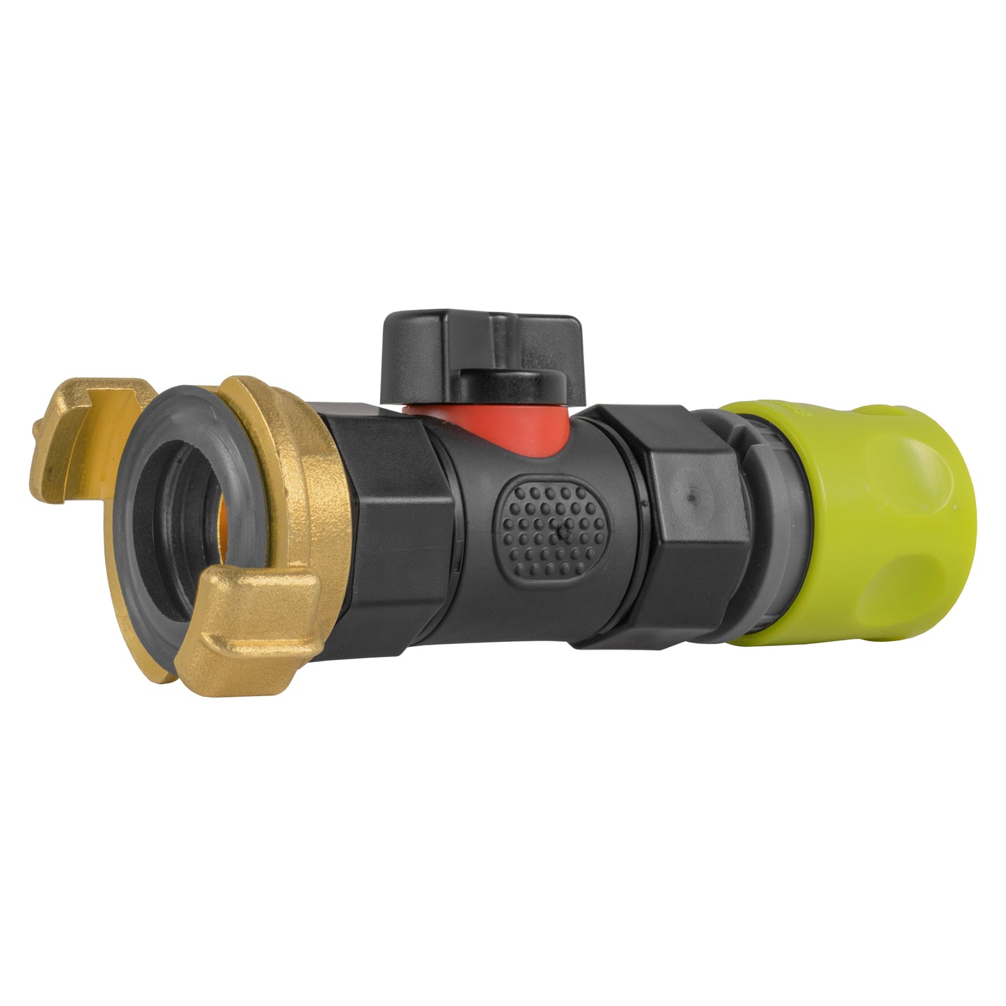 Lime Hose Connector with BSPF In-Line Valve and Geka-Style Coupling