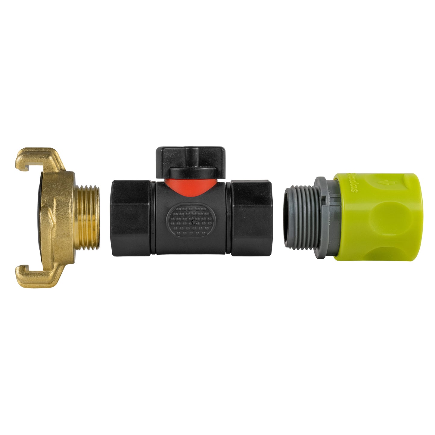 Lime Hose Connector with BSPF In-Line Valve and Geka-Style Coupling