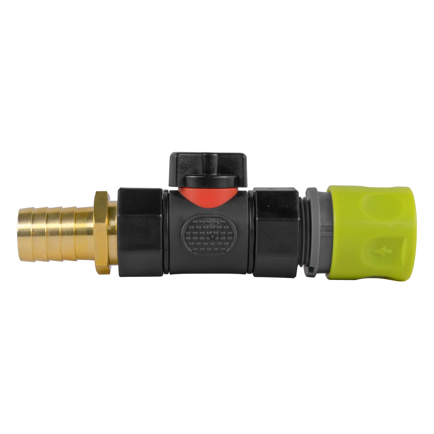 Lime Hose Connector with BSPF In-Line Valve and 19mm Brass Barbed Fitting