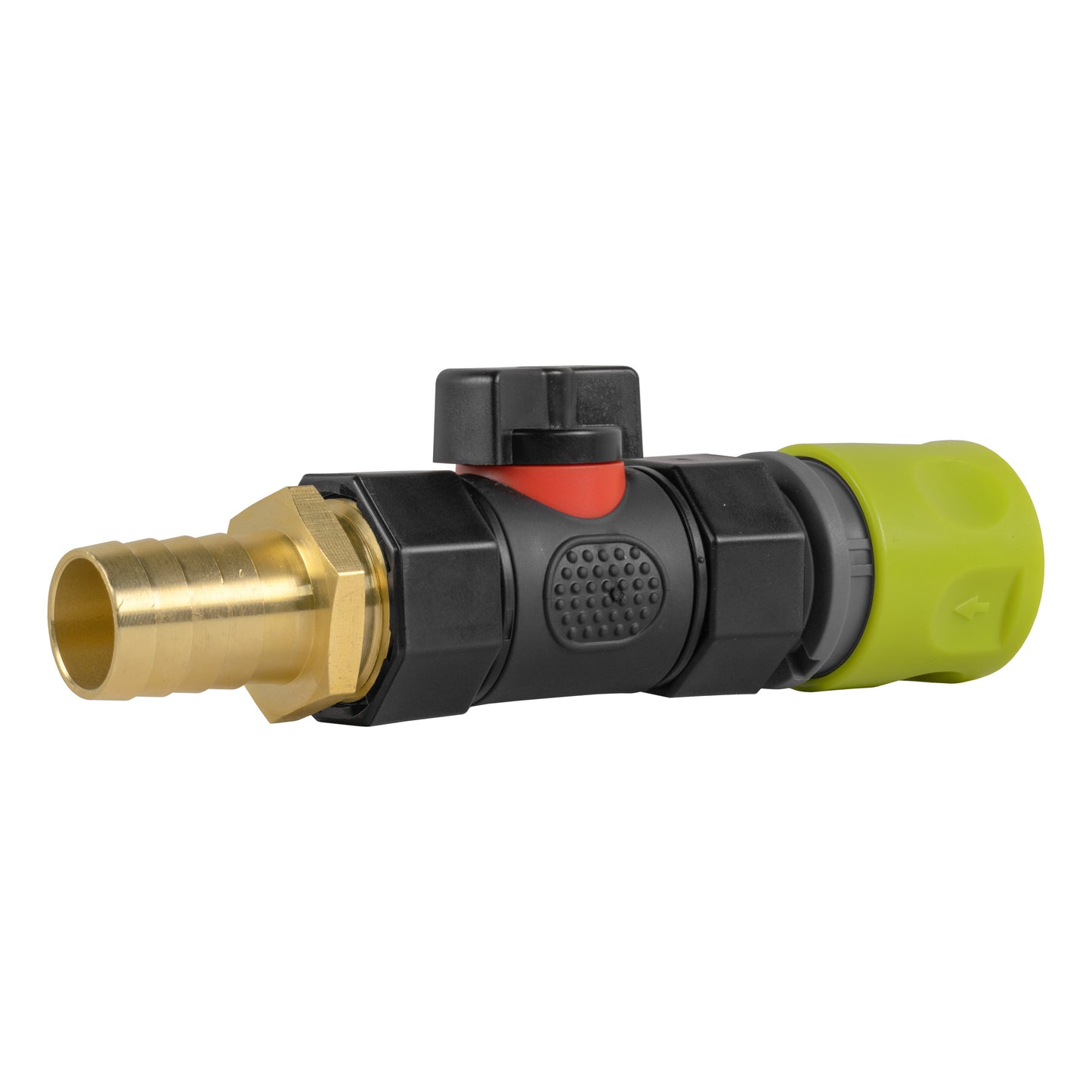 Lime Hose Connector with BSPF In-Line Valve and 19mm Brass Barbed Fitting