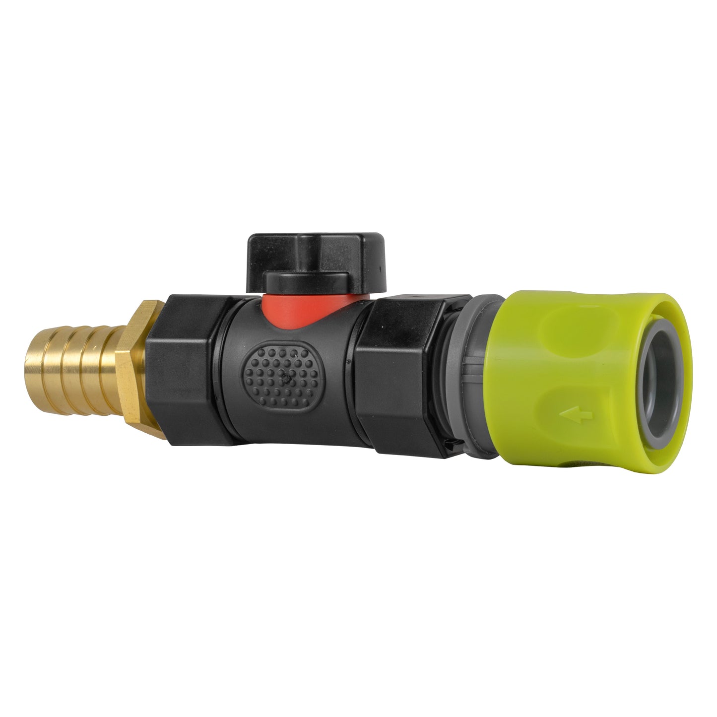 Lime Hose Connector with BSPF In-Line Valve and 19mm Brass Barbed Fitting