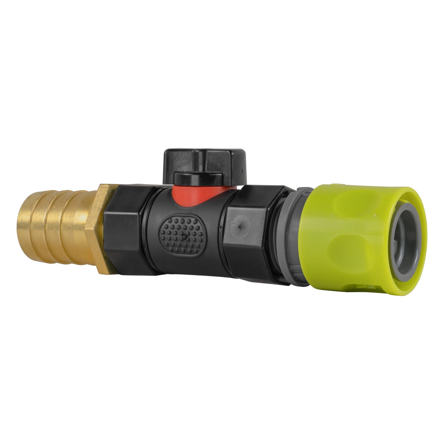Lime Hose Connector with BSPF In-Line Valve and 25mm Brass Barbed Fitting