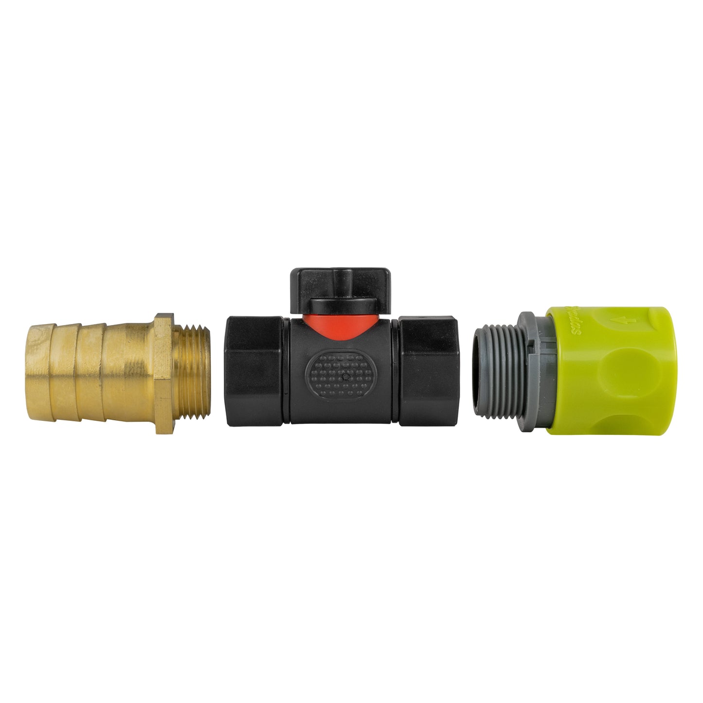 Lime Hose Connector with BSPF In-Line Valve and 25mm Brass Barbed Fitting
