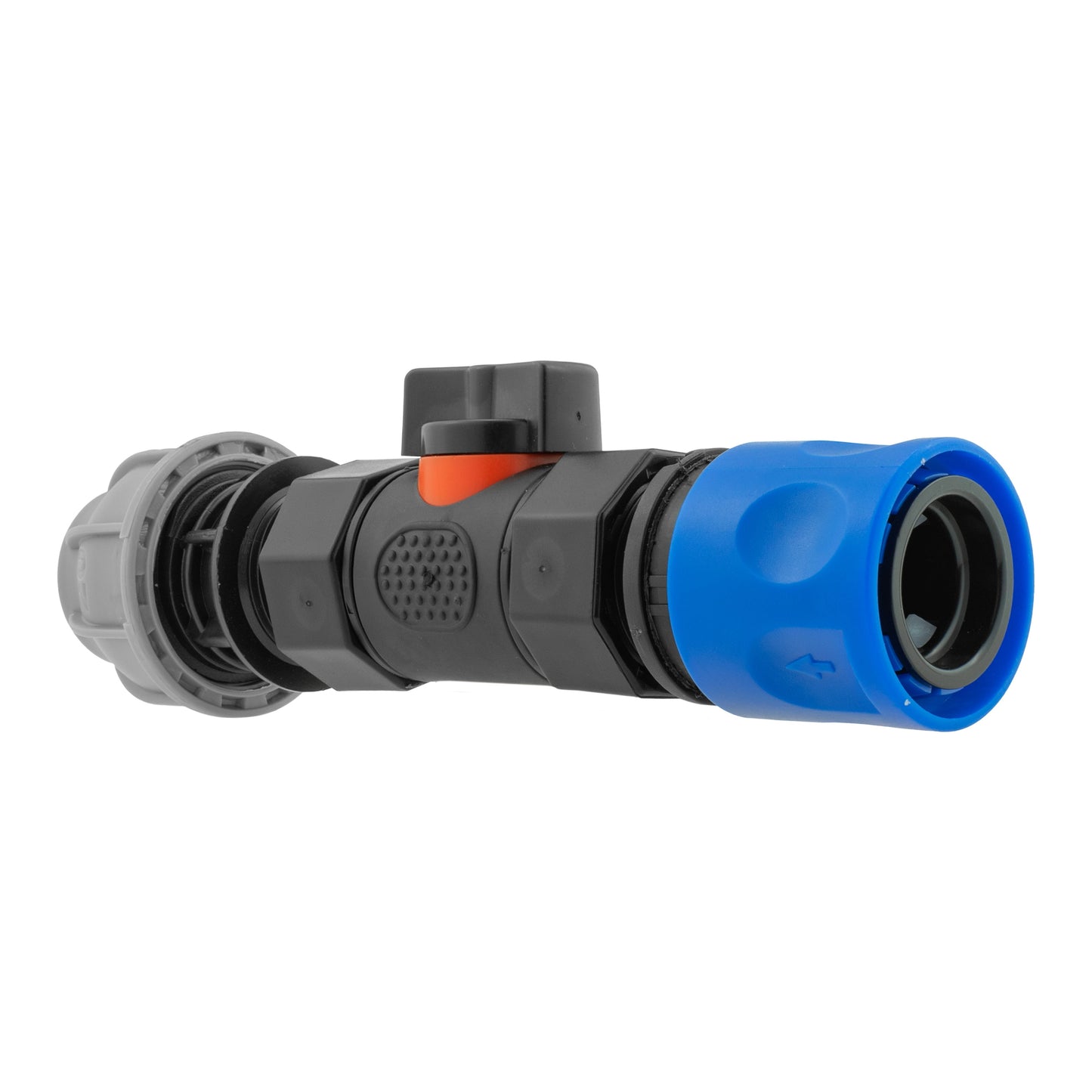 Blue Hose Connector with ¾" BSPF In-Line Valve and 20mm MDPE Straight Fitting