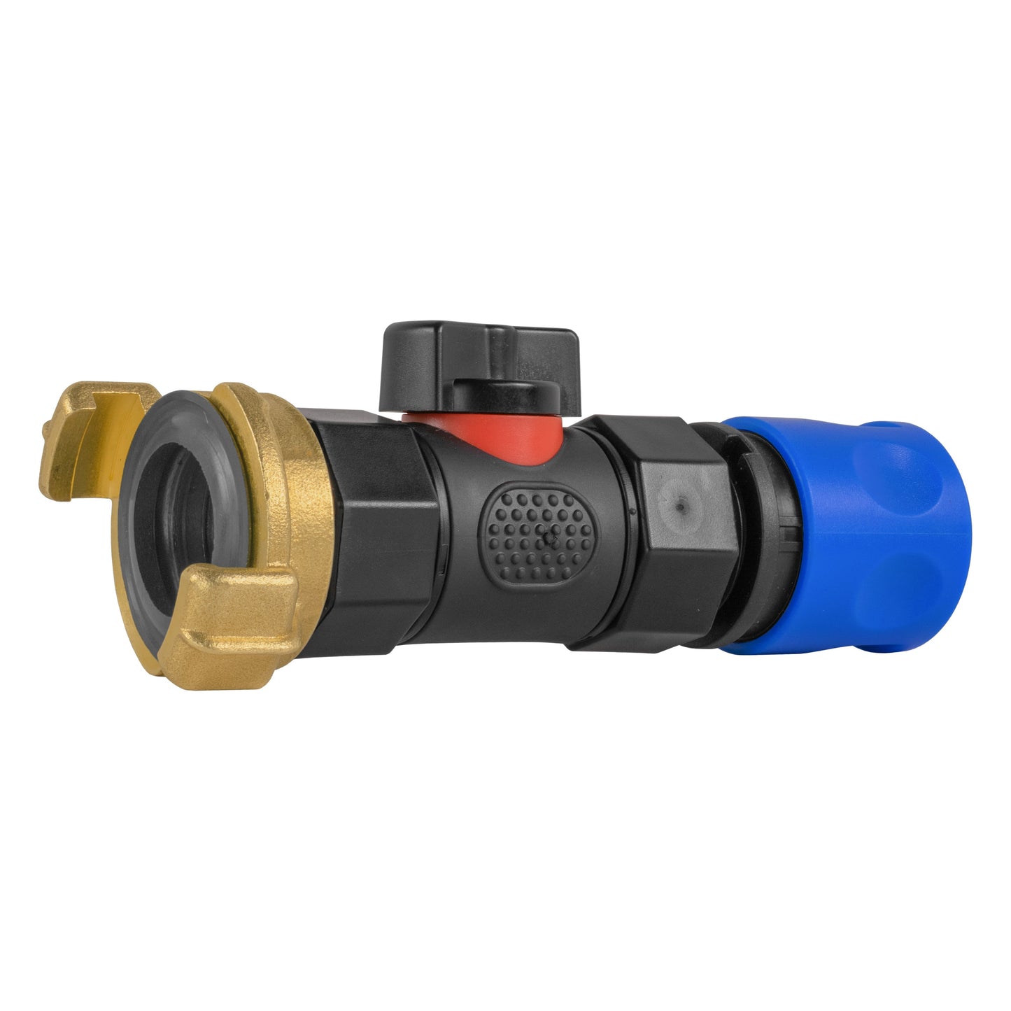 Blue Hose Connector with BSPF In-Line Valve and Geka-Style Coupling