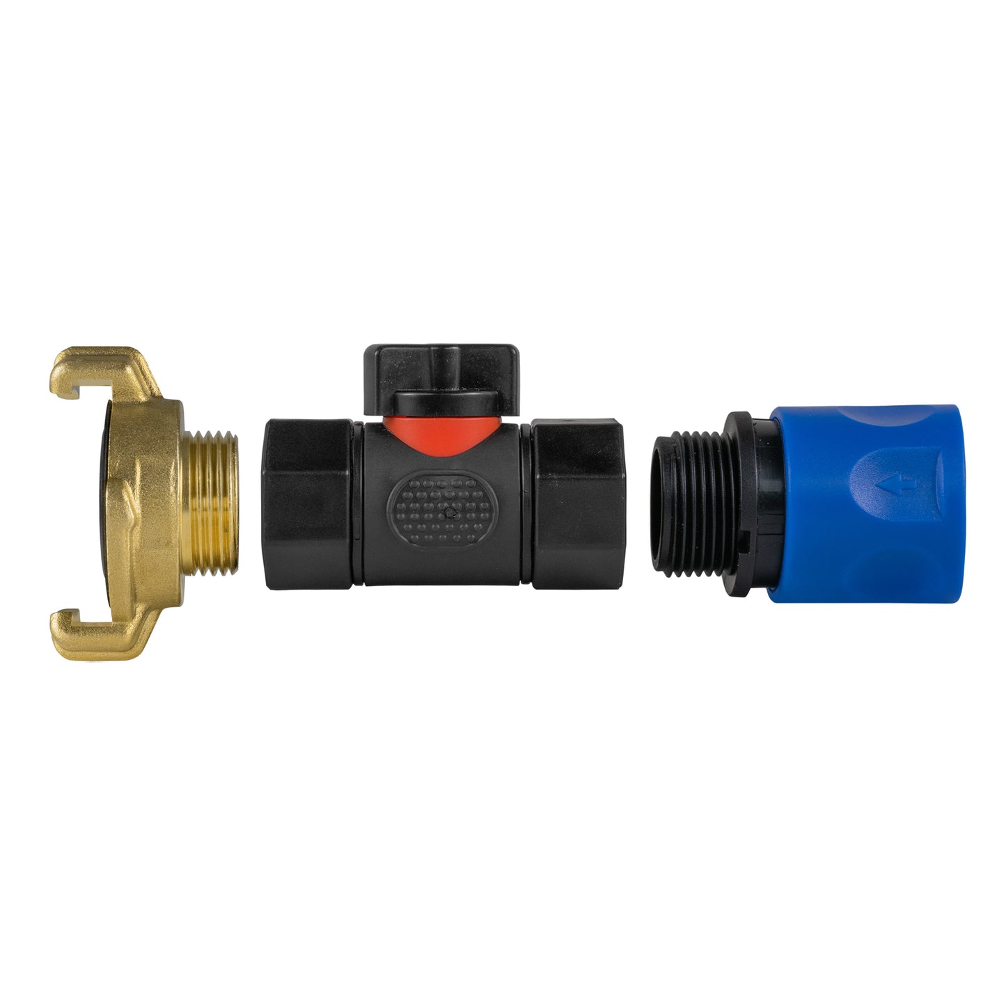 Blue Hose Connector with BSPF In-Line Valve and Geka-Style Coupling