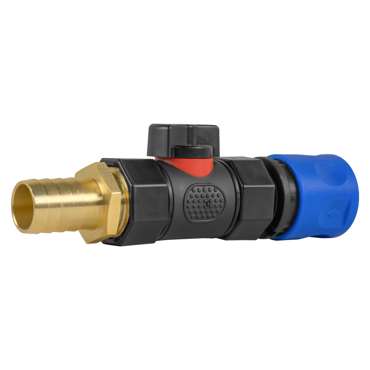 Blue Hose Fitting with Integrated BSPF Valve and 19mm Brass Hose Tail