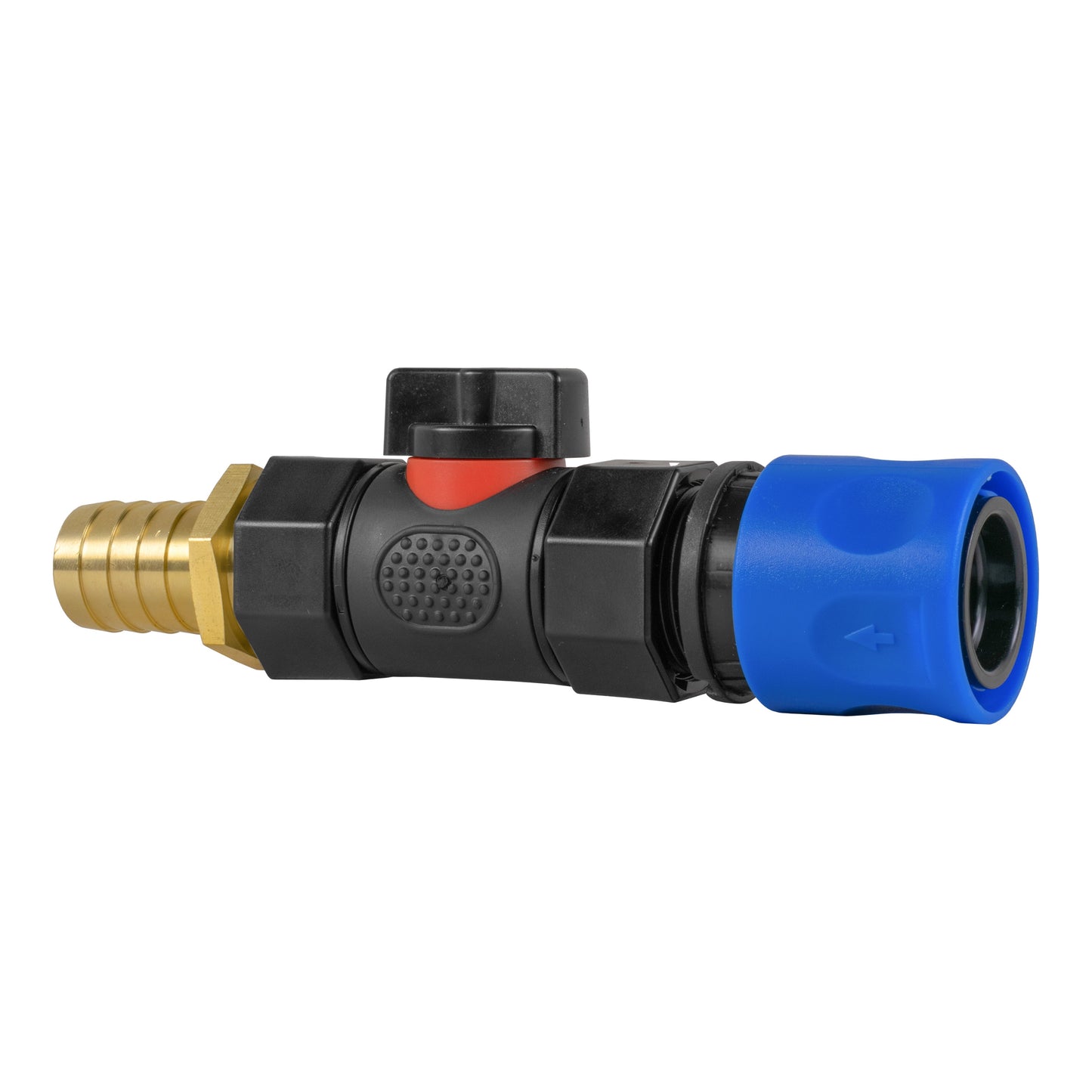 Blue Hose Fitting with Integrated BSPF Valve and 19mm Brass Hose Tail