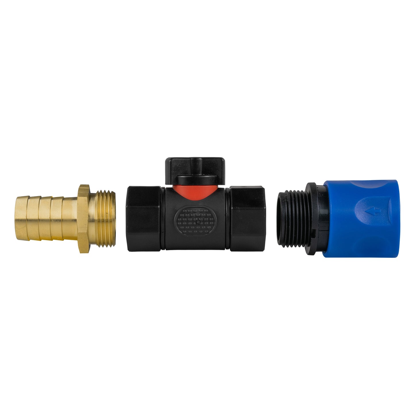 Blue Hose Fitting with Integrated BSPF Valve and 19mm Brass Hose Tail