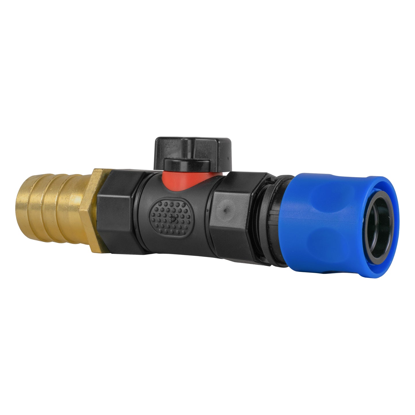 Blue Hose Fitting with Integrated BSPF Valve and 25mm Brass Hose Tail