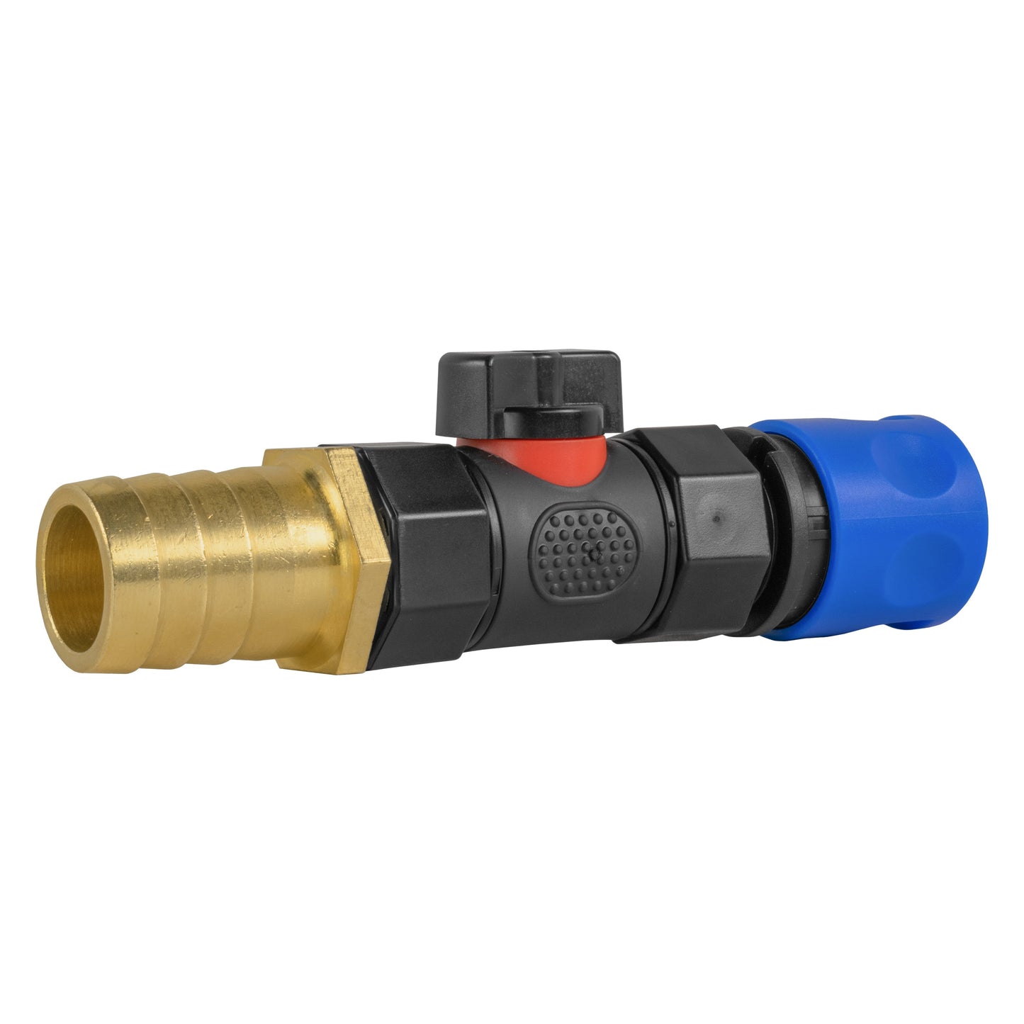 Blue Hose Fitting with Integrated BSPF Valve and 25mm Brass Hose Tail