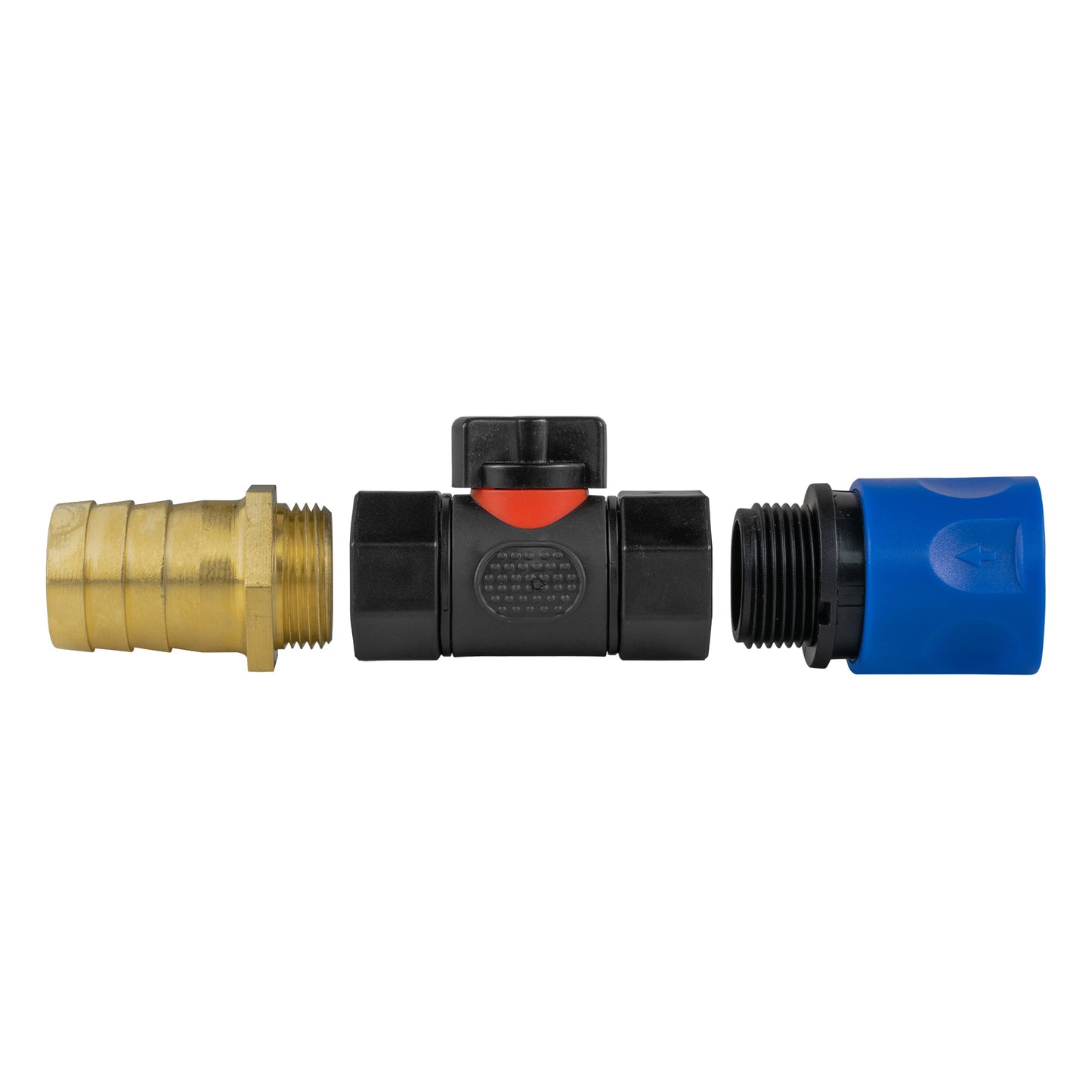 Blue Hose Fitting with Integrated BSPF Valve and 25mm Brass Hose Tail