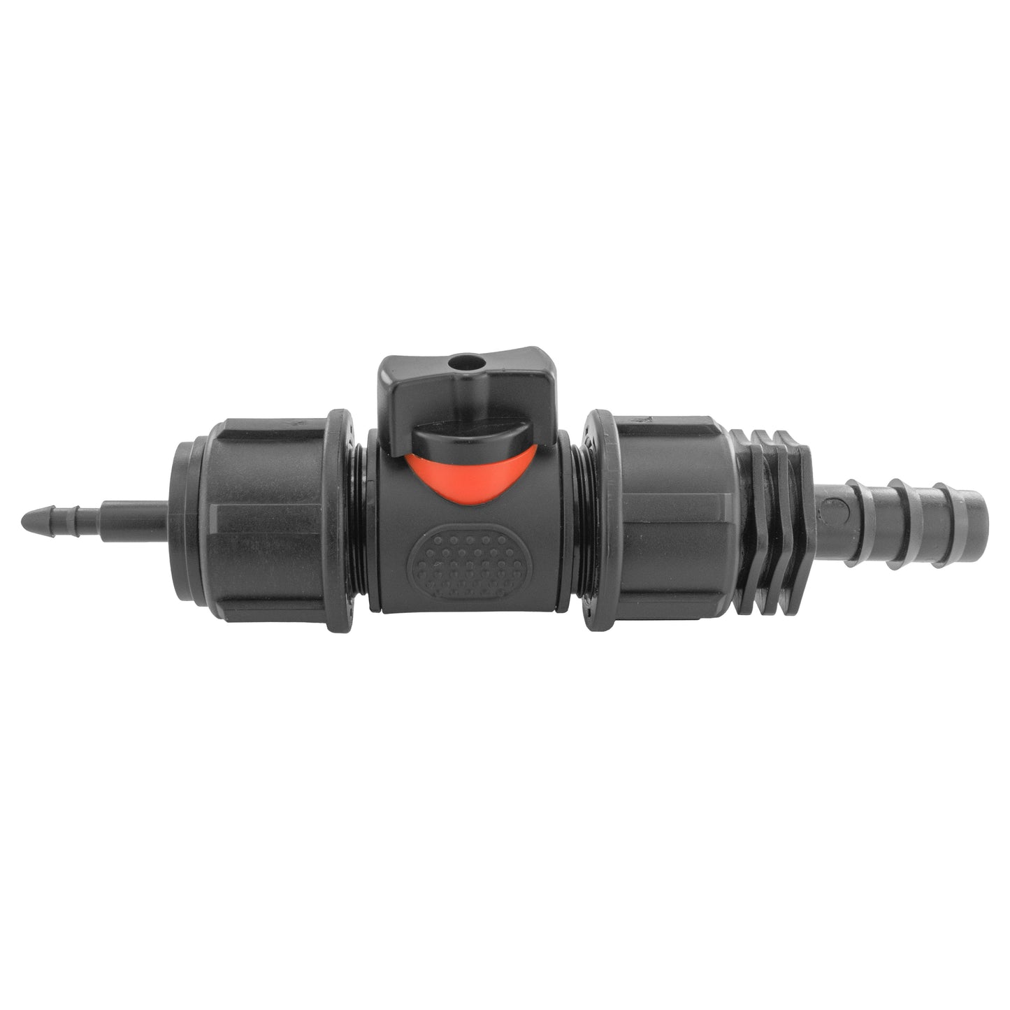 4mm Micro Barb Connector with 3/4" BSPM In-Line Valve and 16mm Straight Barb Adapter
