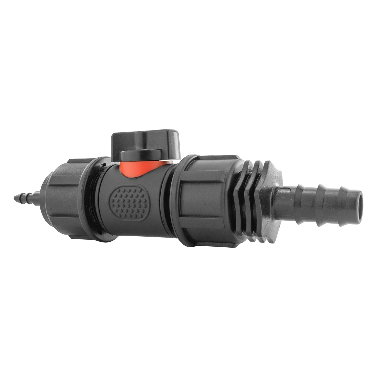 4mm Micro Barb Connector with 3/4" BSPM In-Line Valve and 16mm Straight Barb Adapter