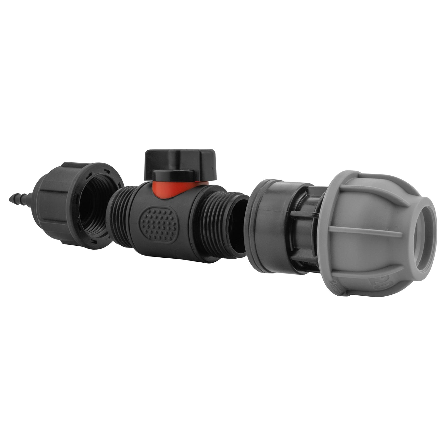 4mm Micro Barb Connector with Integrated BSPM Valve and 20mm MDPE Straight Fitting