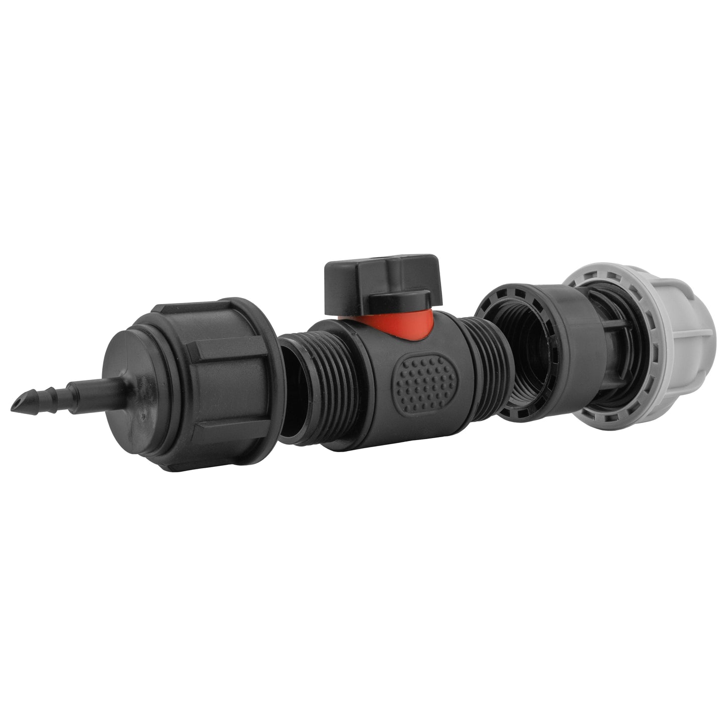 4mm Micro Barb Connector with Integrated BSPM Valve and 20mm MDPE Straight Fitting