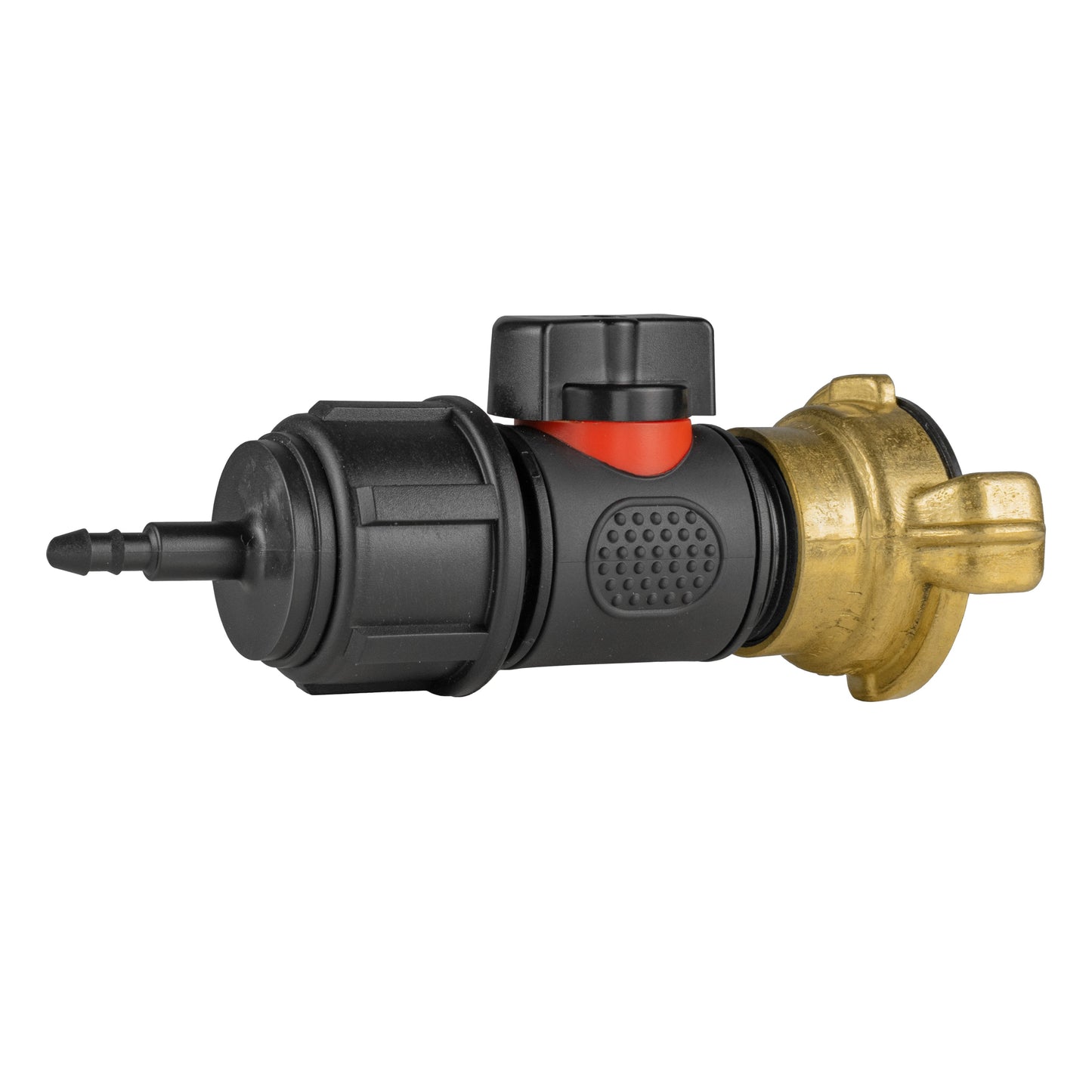 Micro Connector 4mm Barb with BSPM In-Line Valve and Geka-Type Fitting
