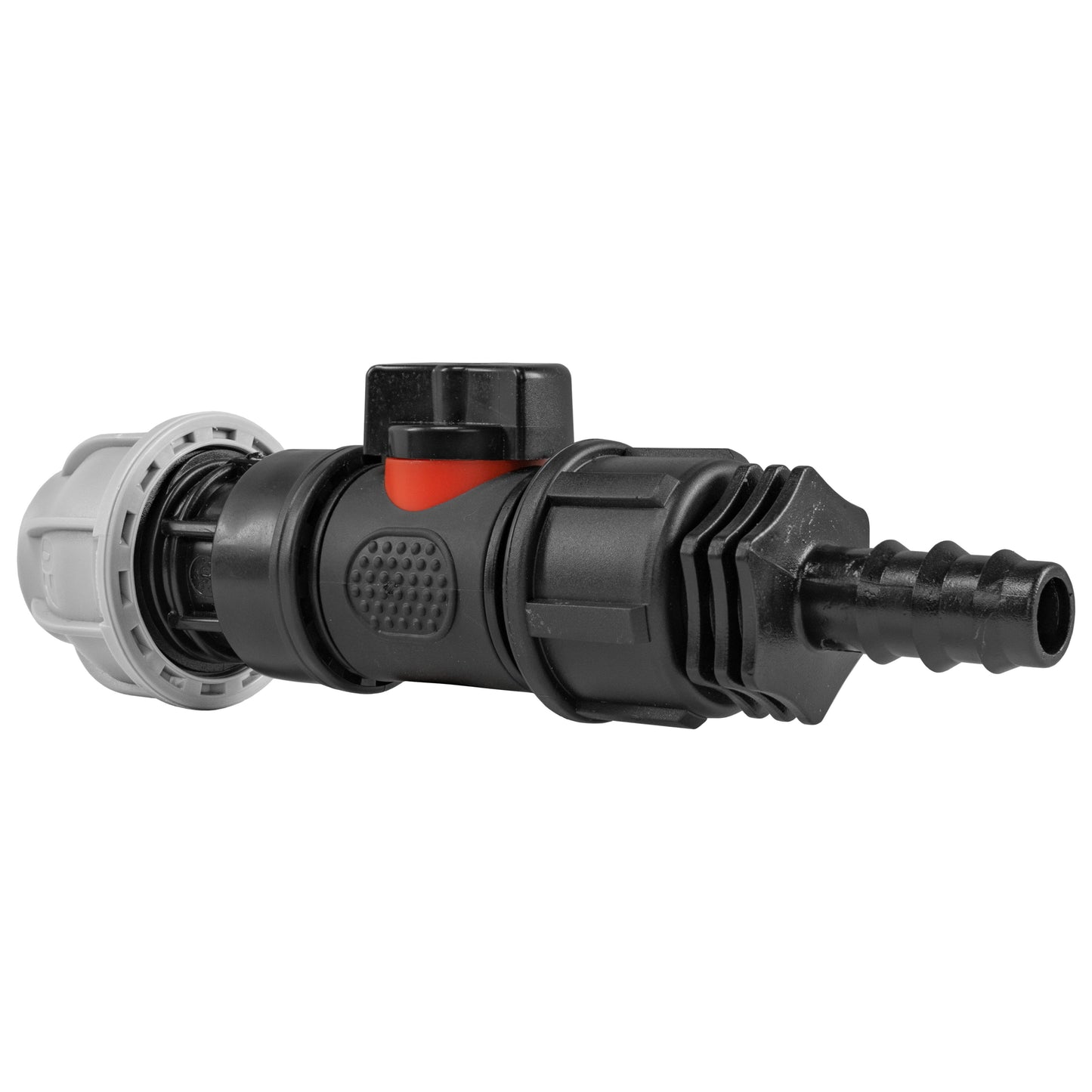 20mm MDPE Straight Connector with Integrated BSPM Valve and 16mm Barbed Fitting