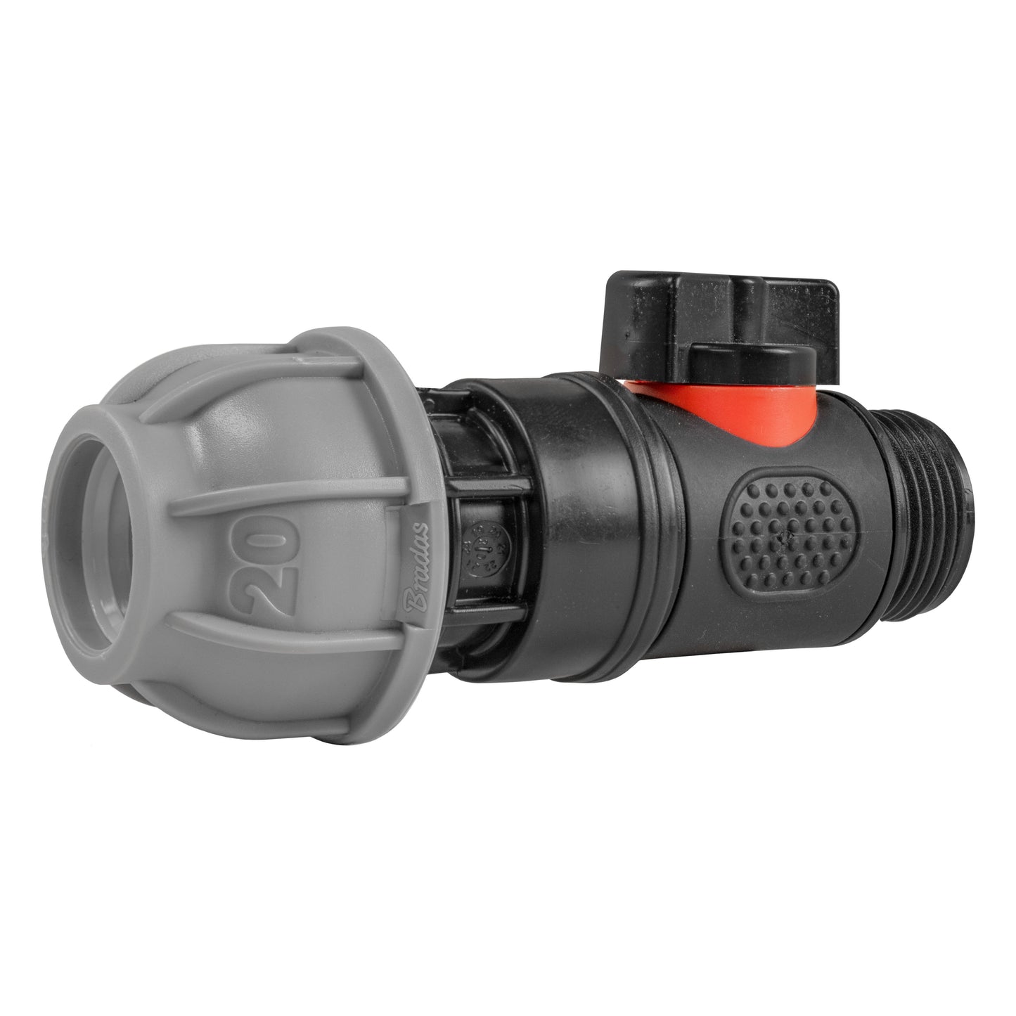 20mm MDPE Straight Connector with Integrated ¾” BSPM In-Line Valve