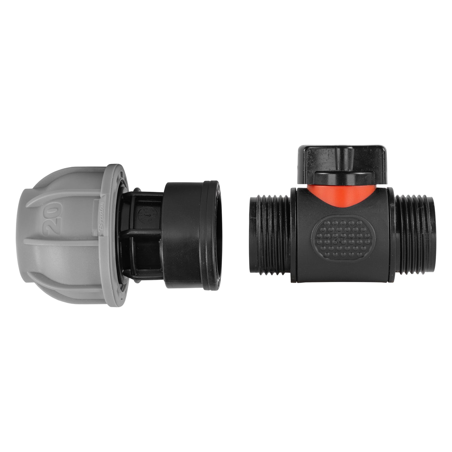 20mm MDPE Straight Connector with Integrated ¾” BSPM In-Line Valve
