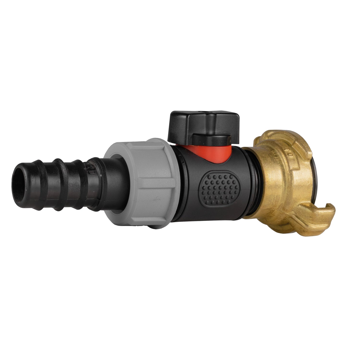 20mm Barbed Joiner with In-Line BSPM Valve and Geka-Style Coupling