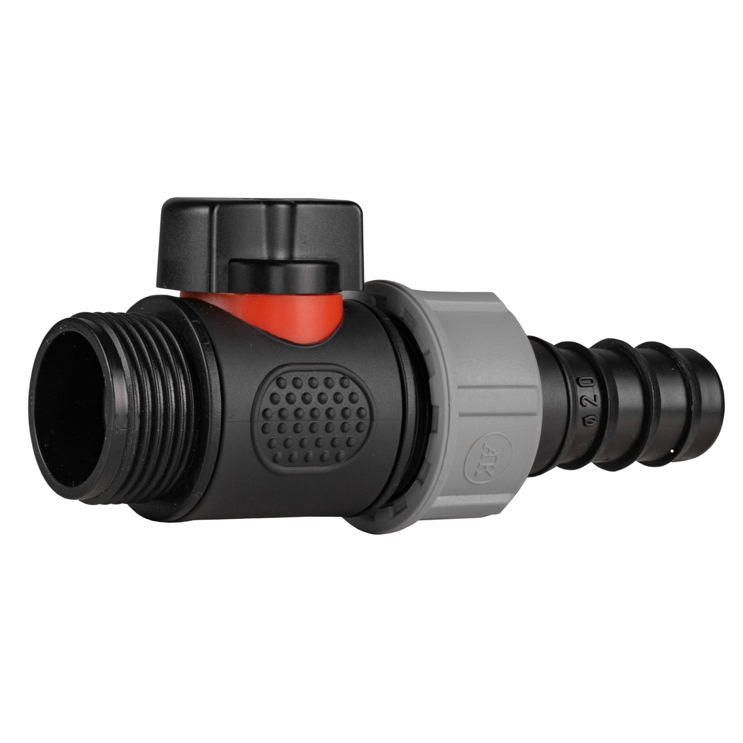 20mm Barbed Connector with Built-In BSP Male Thread Valve
