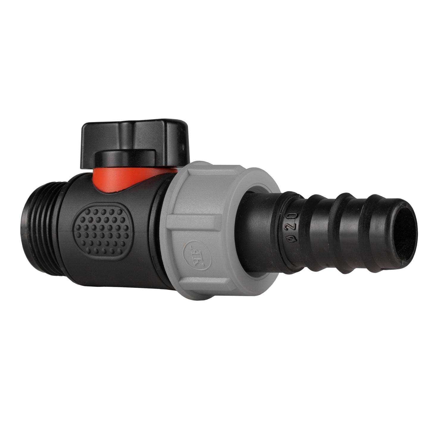 20mm Barbed Connector with Built-In BSP Male Thread Valve