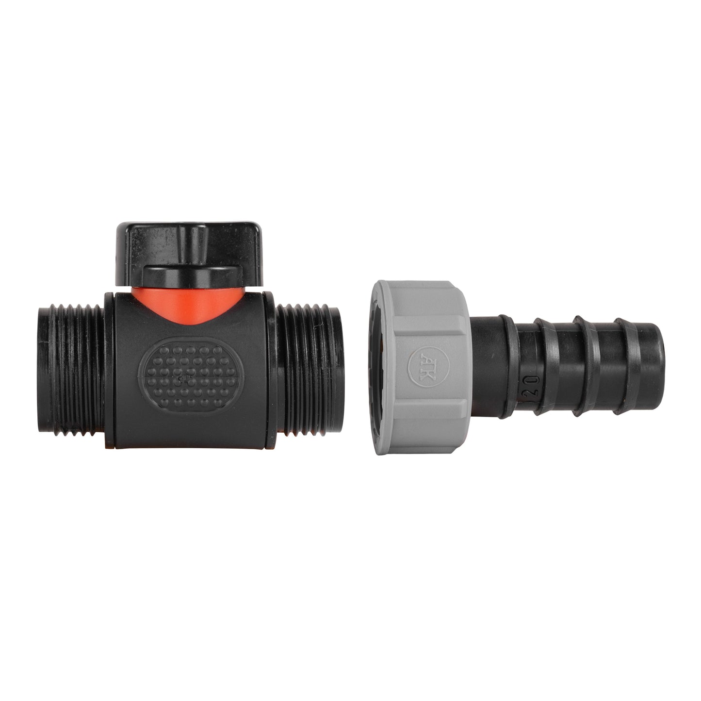 20mm Barbed Connector with Built-In BSP Male Thread Valve