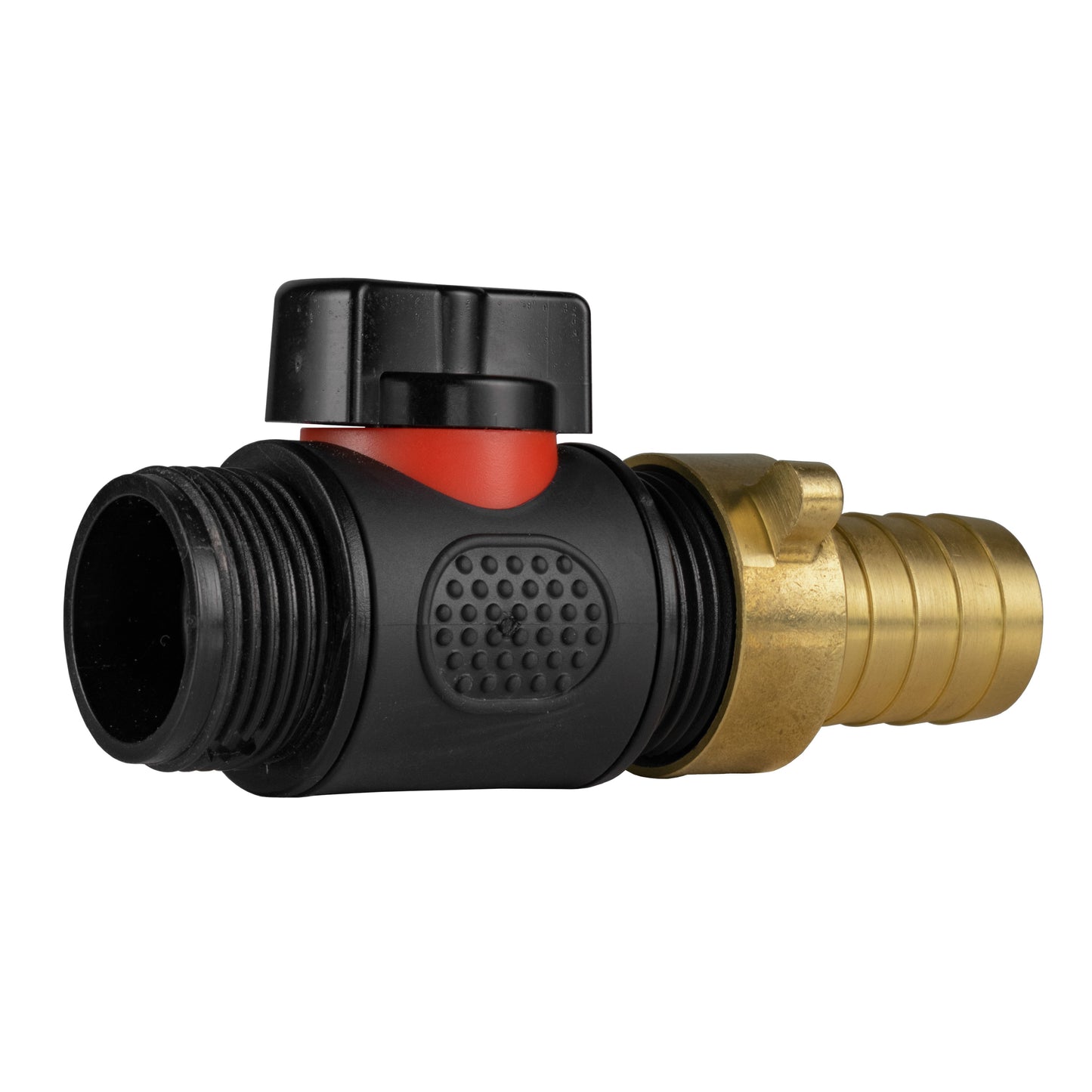 19mm Brass Hose Barb with ¾" BSPM In-Line Valve