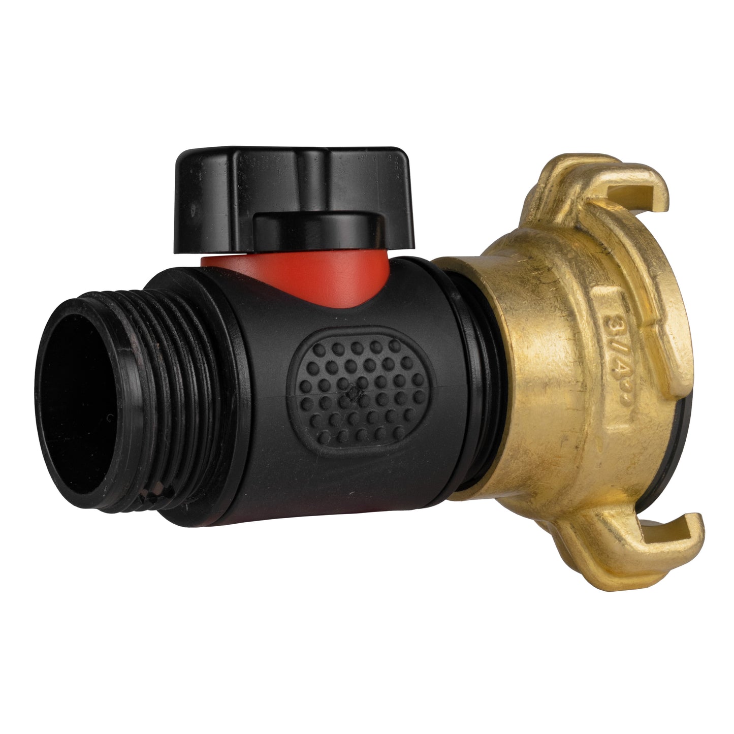 Geka-Type Brass Fitting with In-Line ¾" BSP Male Valve
