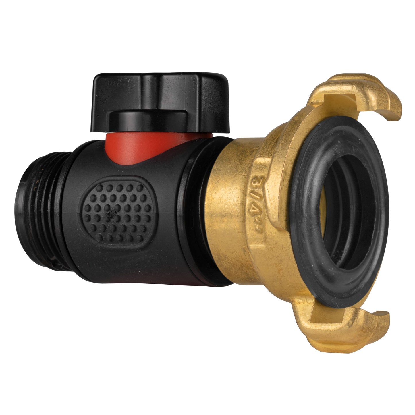 Geka-Type Brass Fitting with In-Line ¾" BSP Male Valve