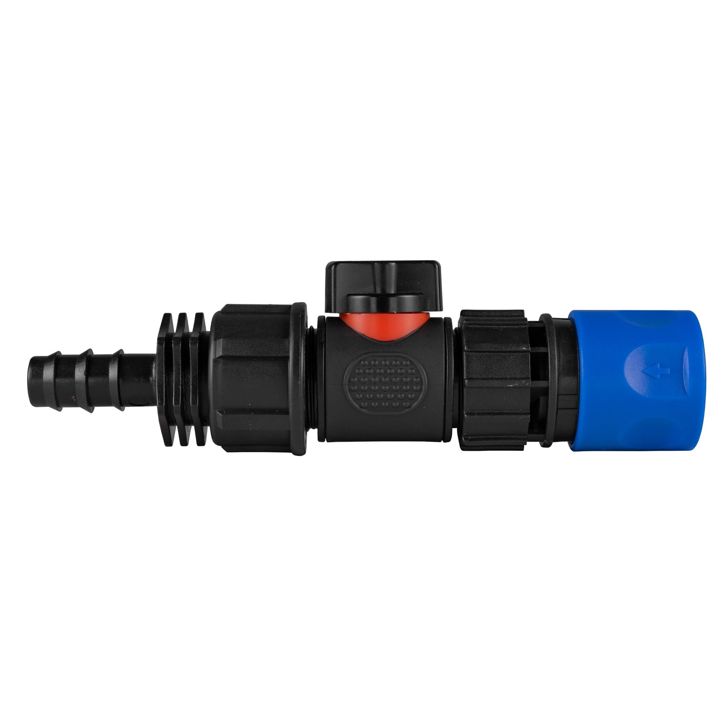 Blue Hose Connector with In-Line BSPM Valve and 16mm Barbed Joiner