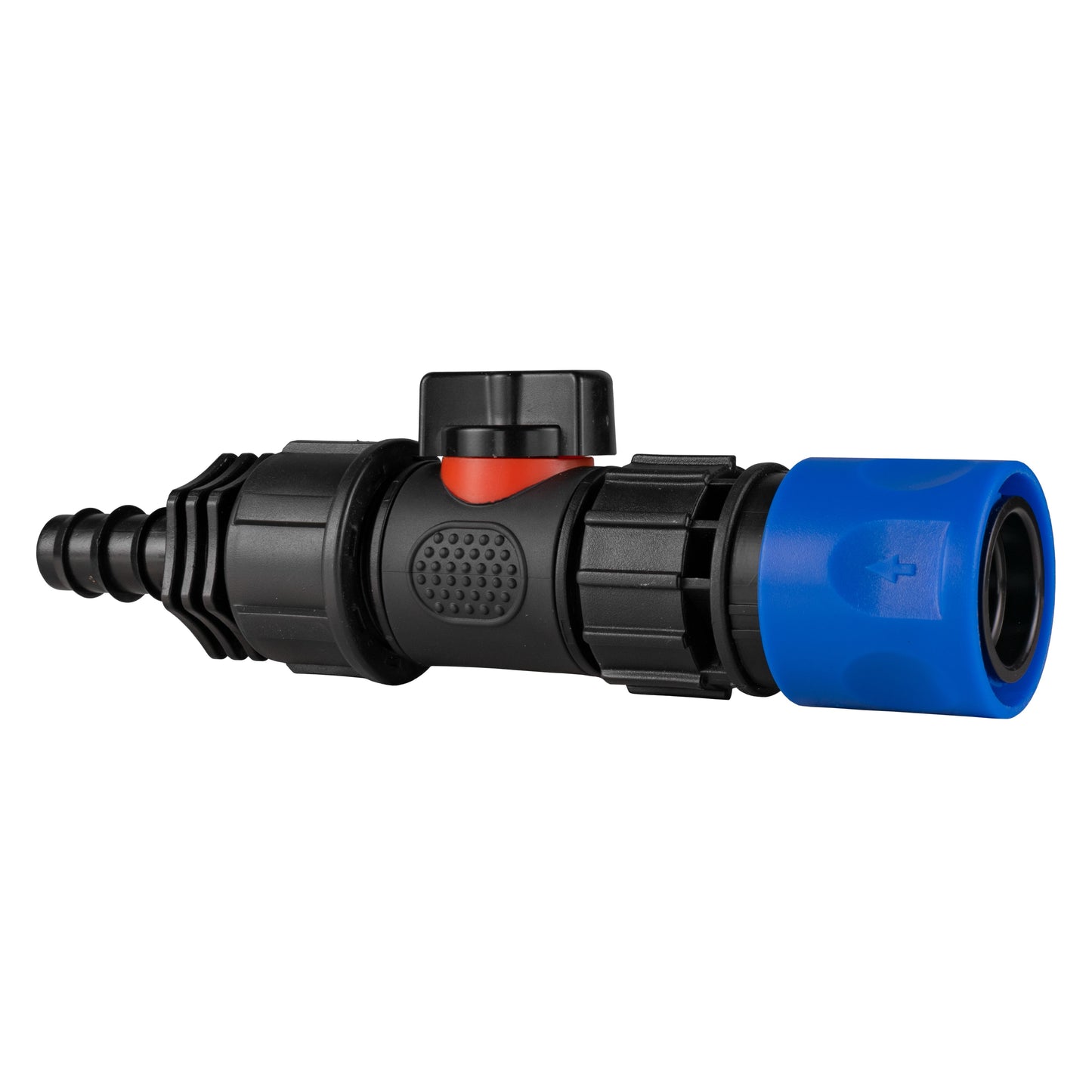 Blue Hose Connector with In-Line BSPM Valve and 16mm Barbed Joiner