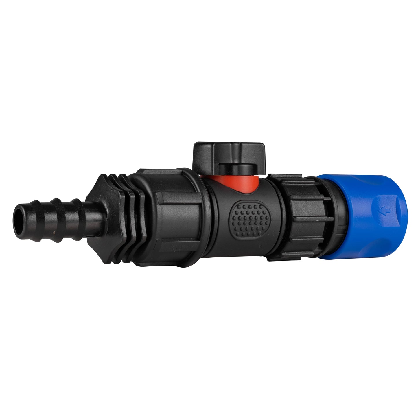 Blue Hose Connector with In-Line BSPM Valve and 16mm Barbed Joiner