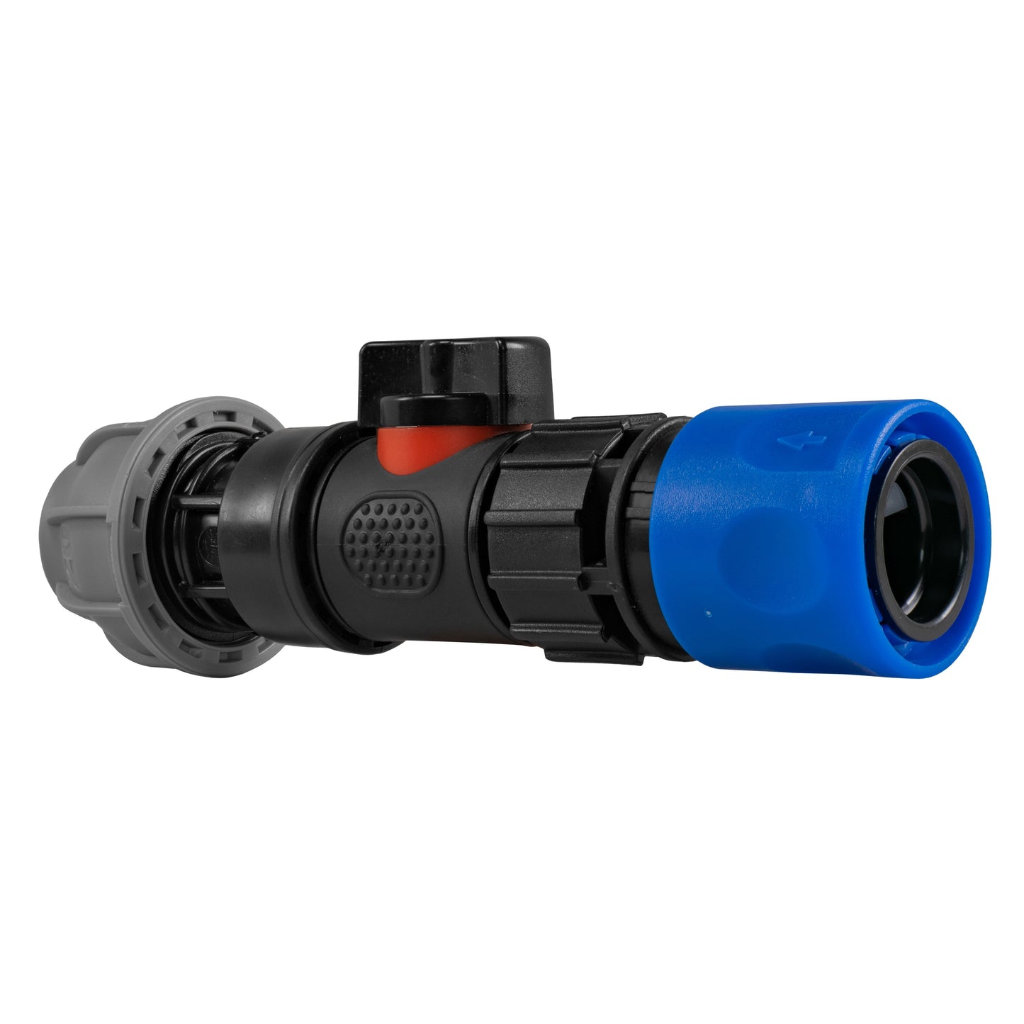 Blue Hose Connector with In-Line BSPM Valve and 20mm MDPE Straight Connector