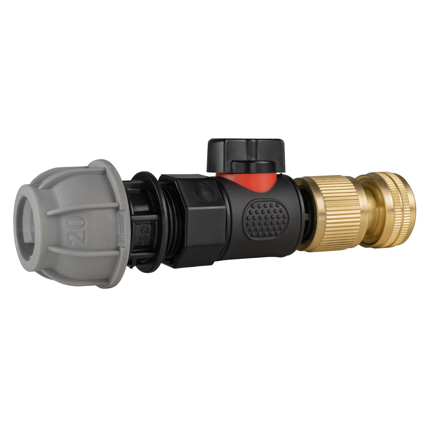 20mm MDPE Straight Connector with BSPF Quick-Connect Valve and Brass Hose Fitting