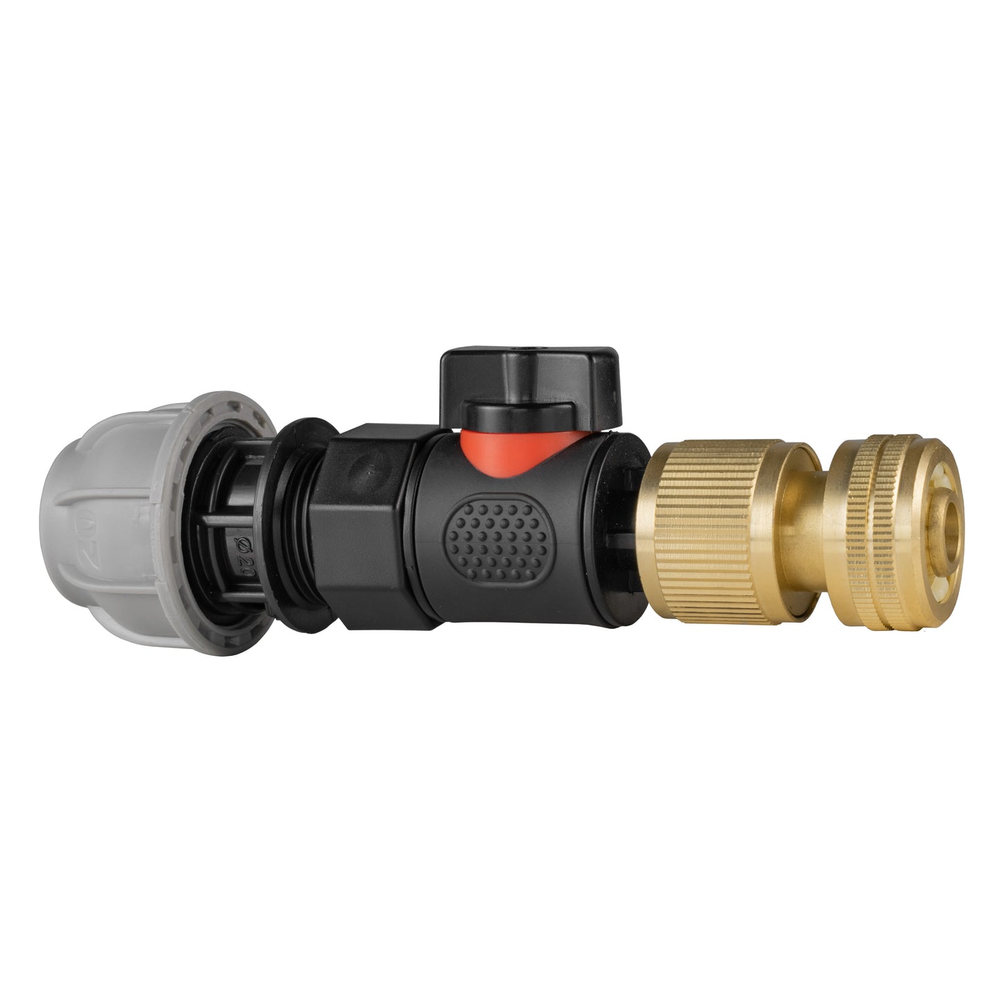 20mm MDPE Straight Connector with BSPF Quick-Connect Valve and Brass Hose Fitting