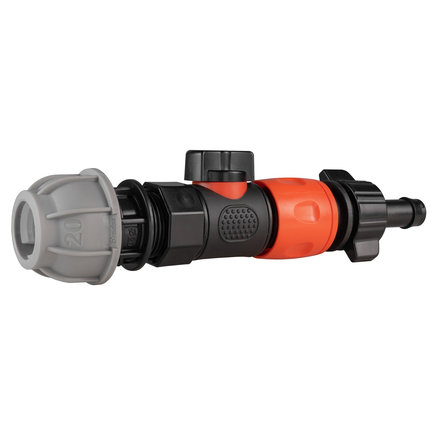 20mm MDPE Straight Connector with 3/4" BSPF Quick-Connect Valve and 16mm Hose Barb Adapter