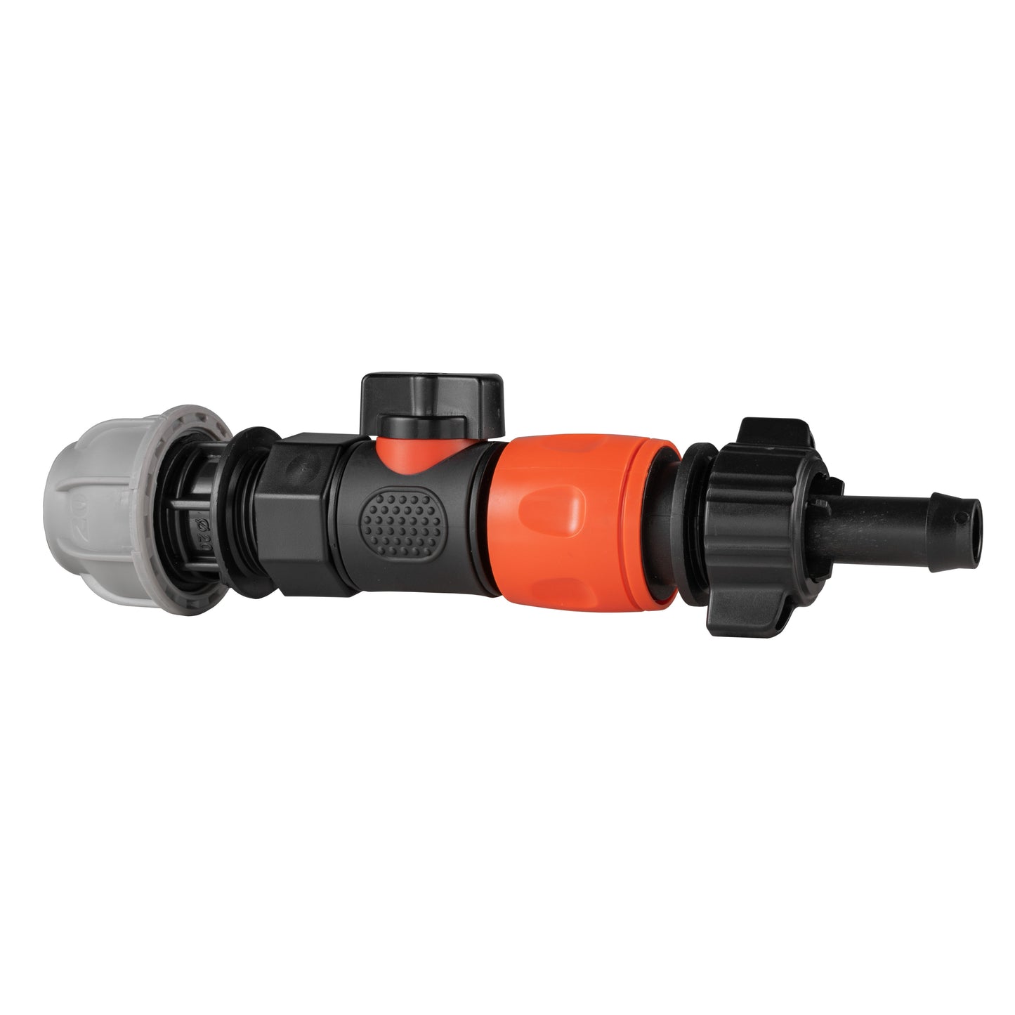 20mm MDPE Straight Connector with 3/4" BSPF Quick-Connect Valve and 16mm Hose Barb Adapter