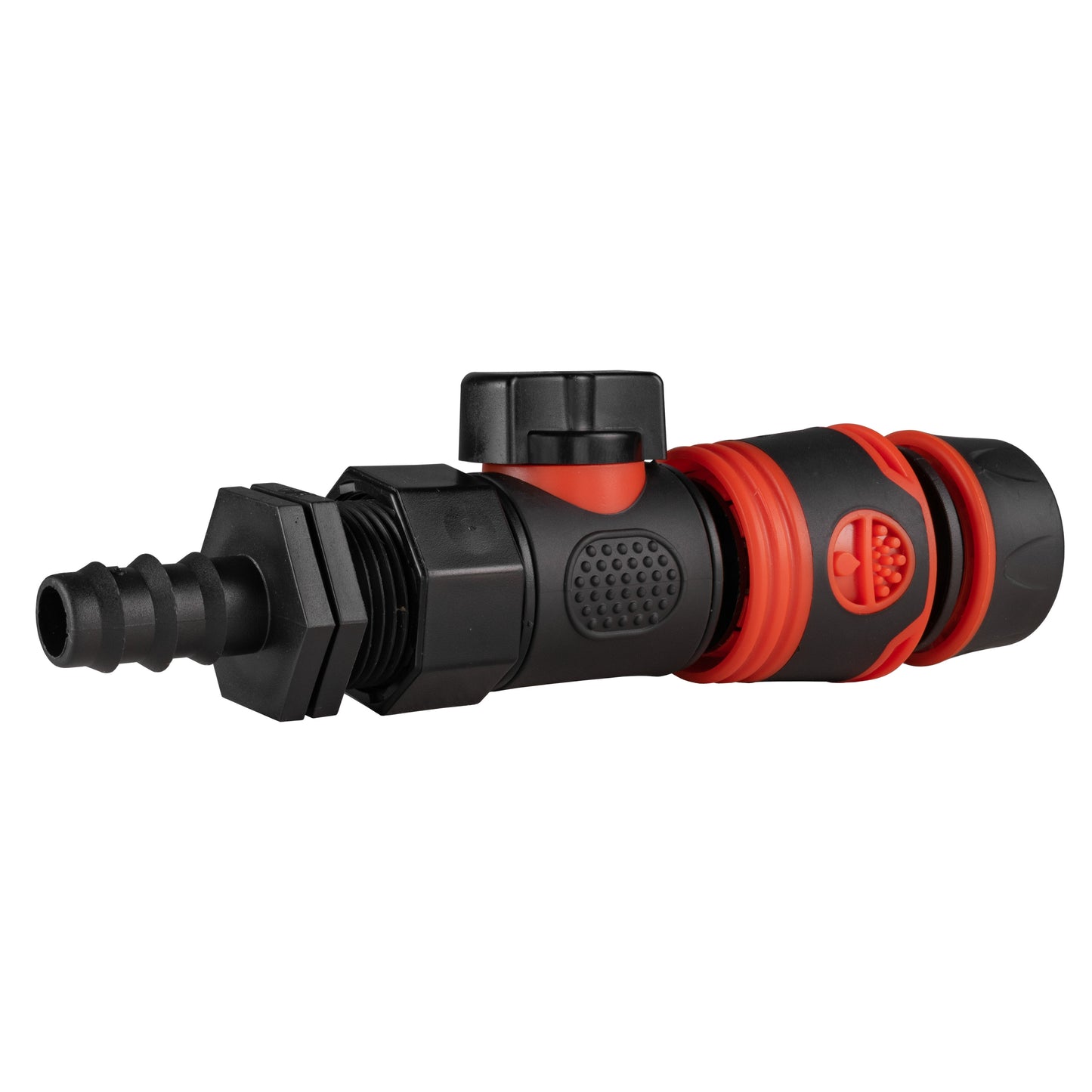 16mm Barbed Connector with 3/4" BSPF Quick-Connect Valve & Soft Black Hose Fitting