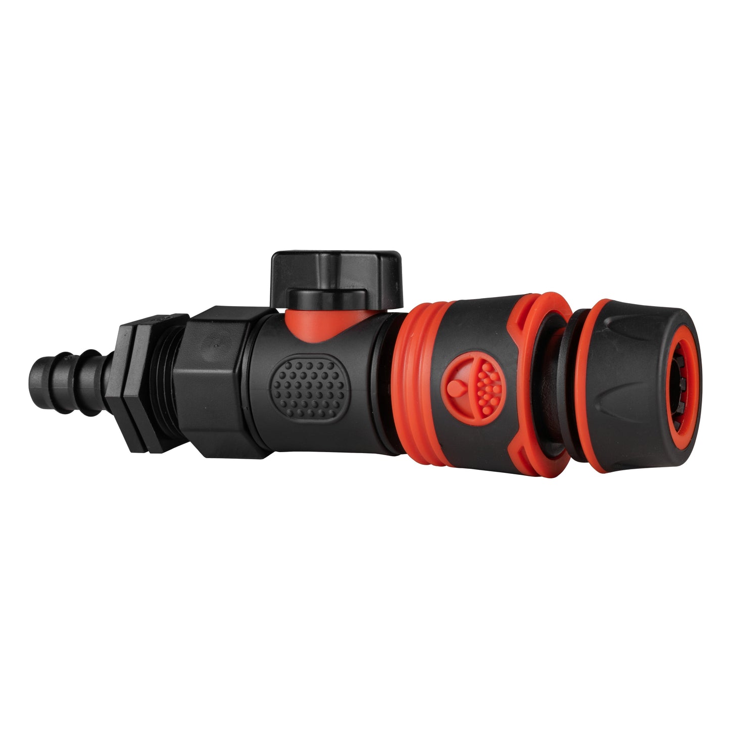 16mm Barbed Connector with 3/4" BSPF Quick-Connect Valve & Soft Black Hose Fitting