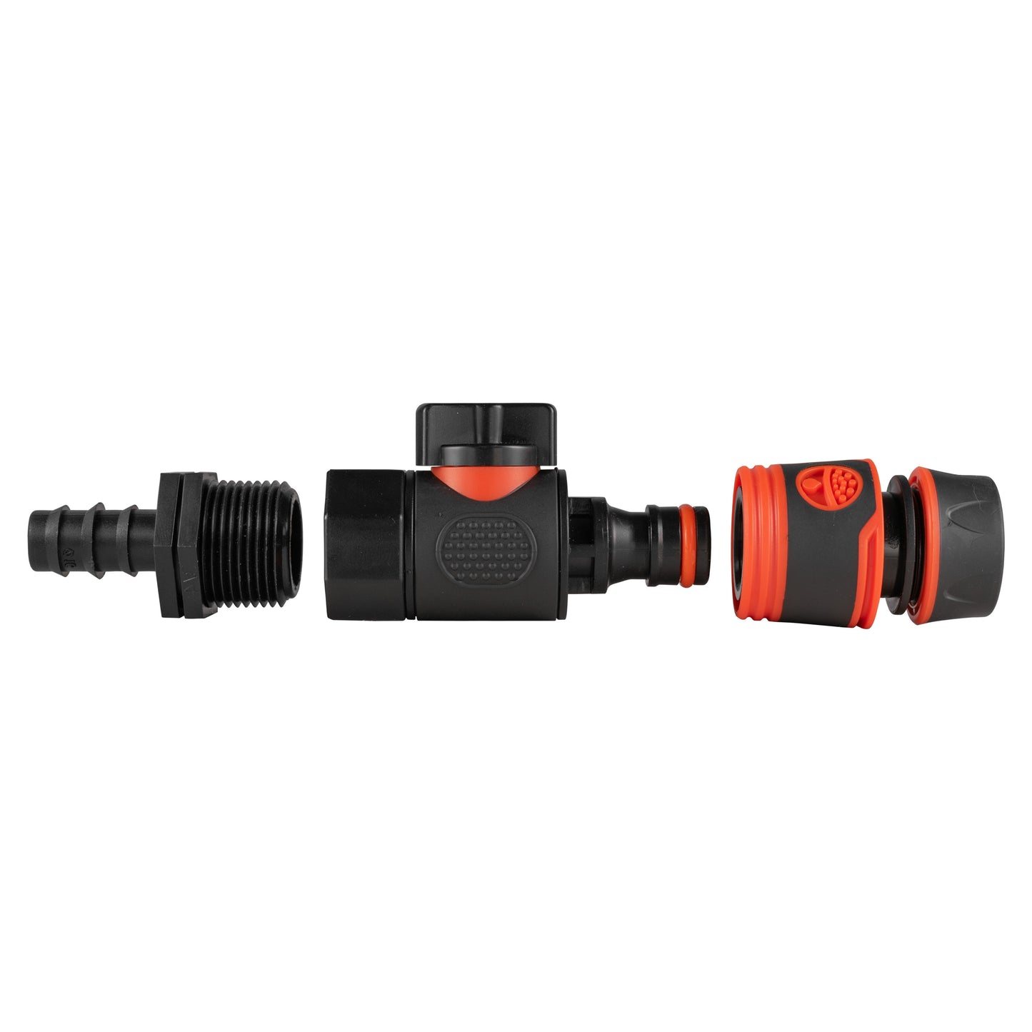 16mm Barbed Connector with 3/4" BSPF Quick-Connect Valve & Soft Black Hose Fitting