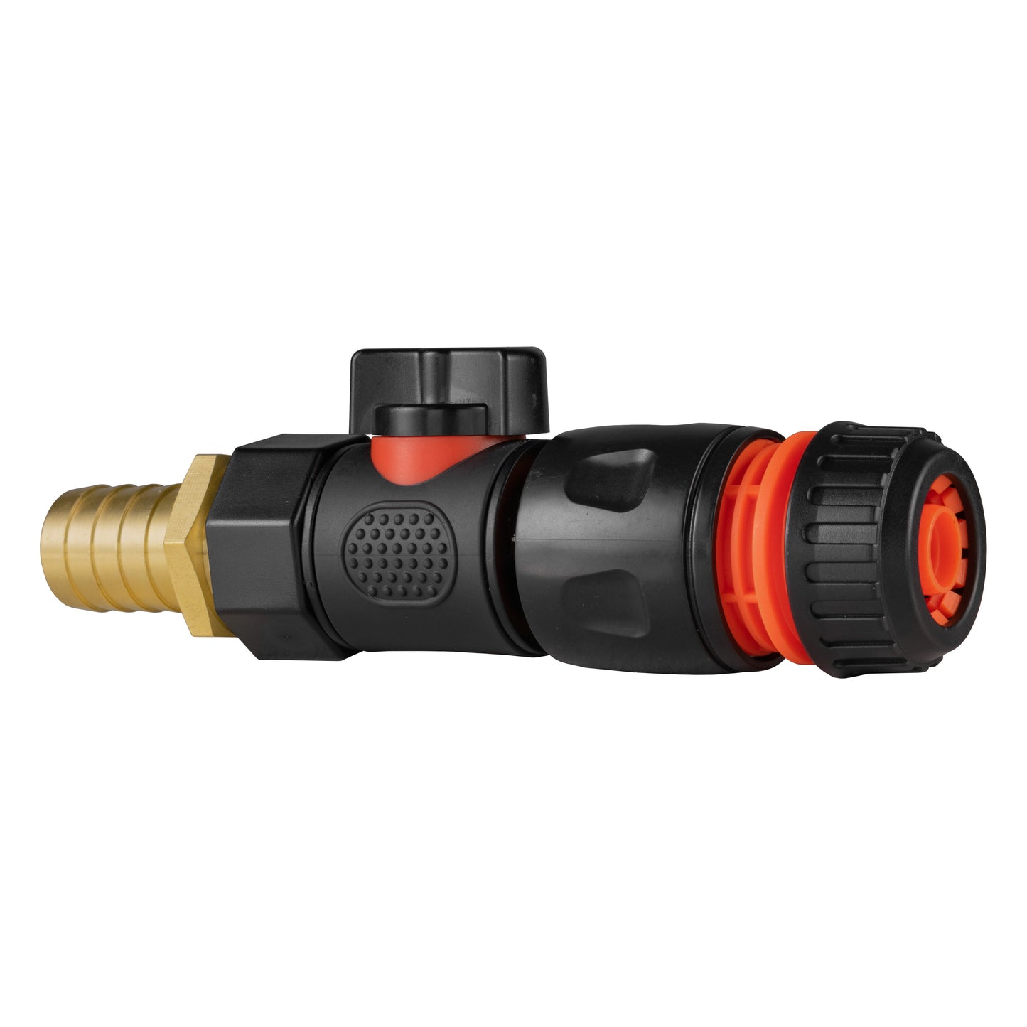 Brass 19mm Barbed Fitting with ¾" BSPF Quick-Connect Valve & Black Hose Connector