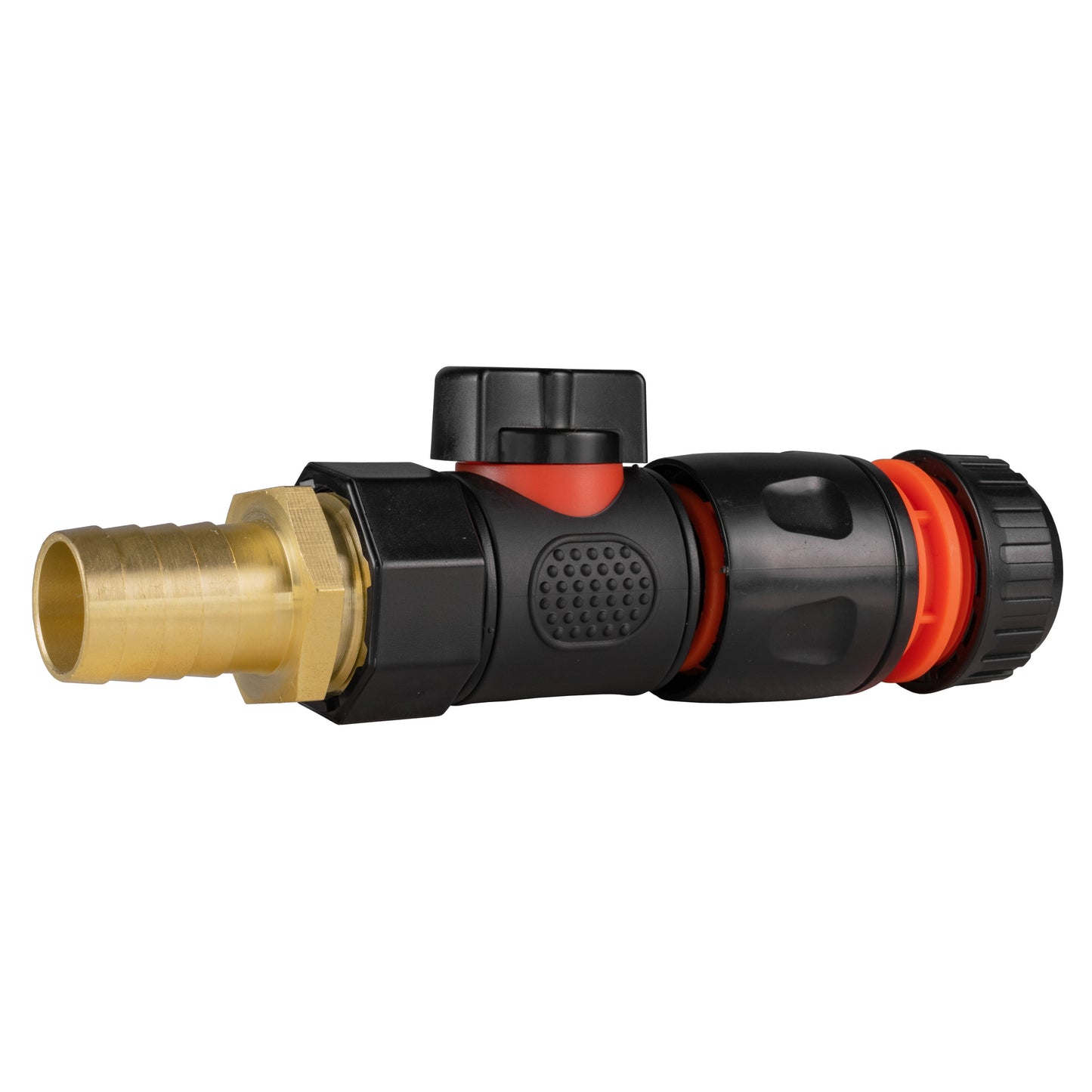 Brass 19mm Barbed Fitting with ¾" BSPF Quick-Connect Valve & Black Hose Connector