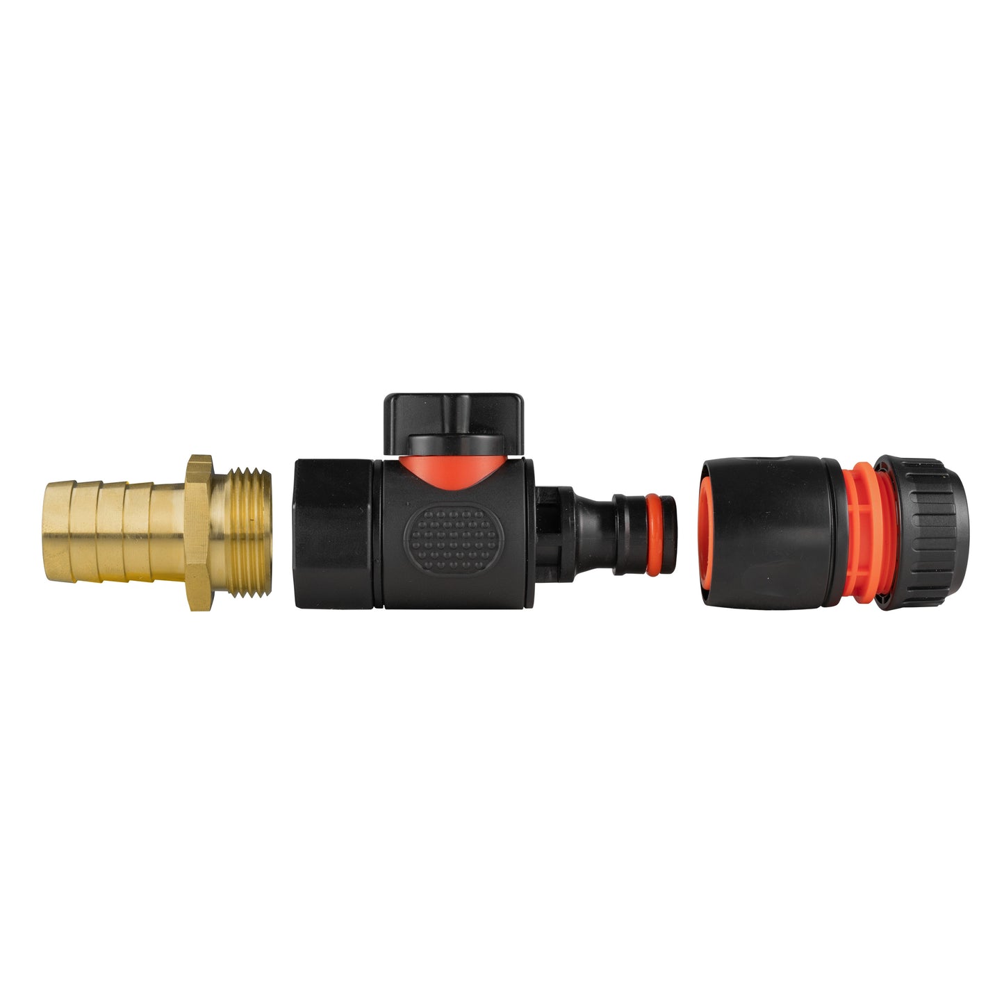 Brass 19mm Barbed Fitting with ¾" BSPF Quick-Connect Valve & Black Hose Connector