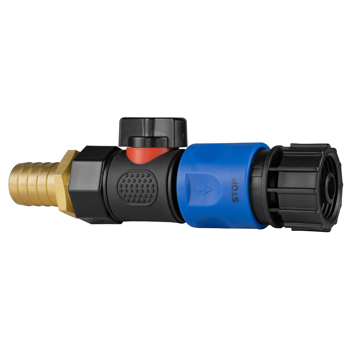 19mm Brass Hose Barb with 3/4" BSPF Quick-Connect Valve and Female Hose Fitting
