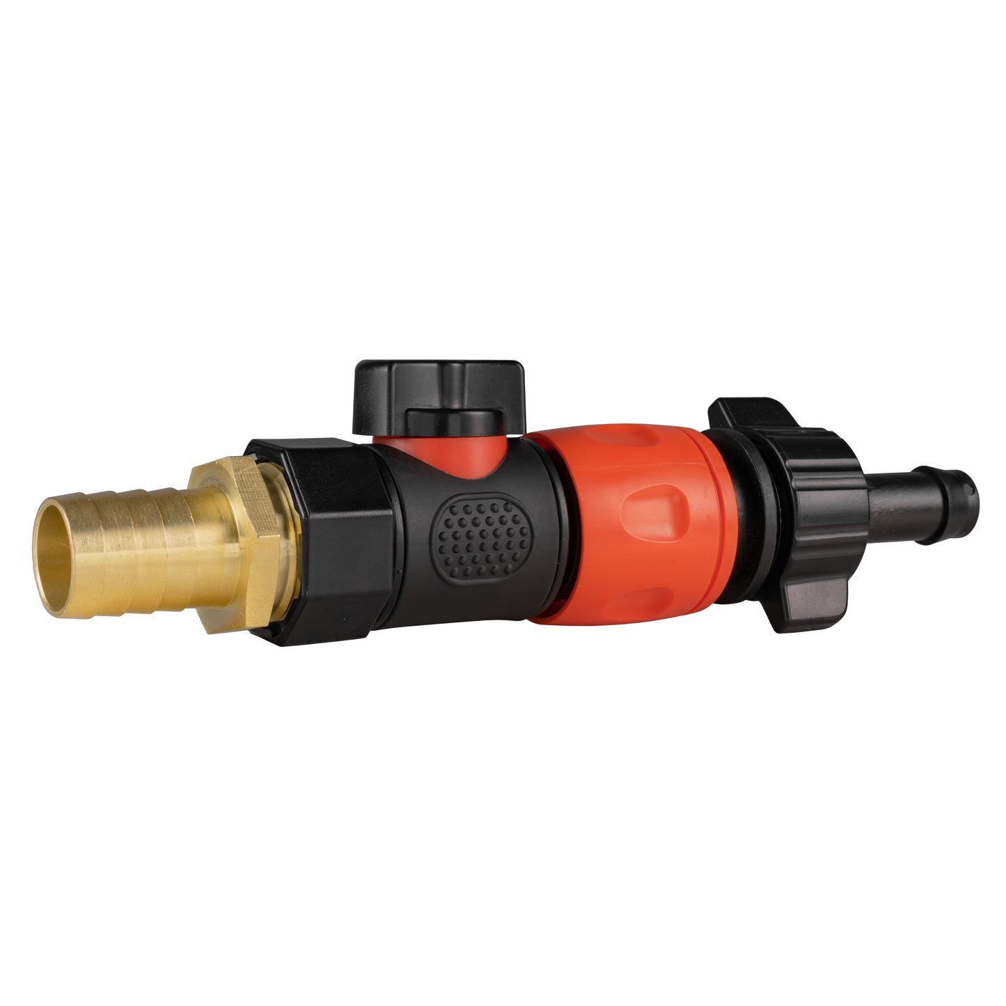 19mm Brass Hose Barb with BSPF Valve & 16mm Barb Quick-Connect Fitting
