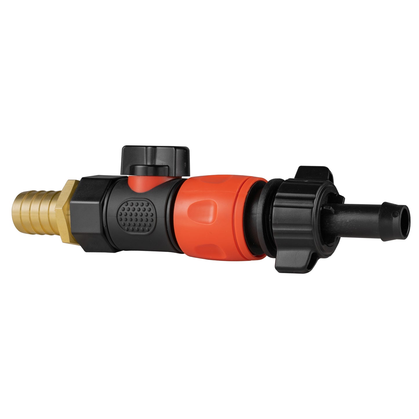 19mm Brass Hose Barb with BSPF Valve & 16mm Barb Quick-Connect Fitting