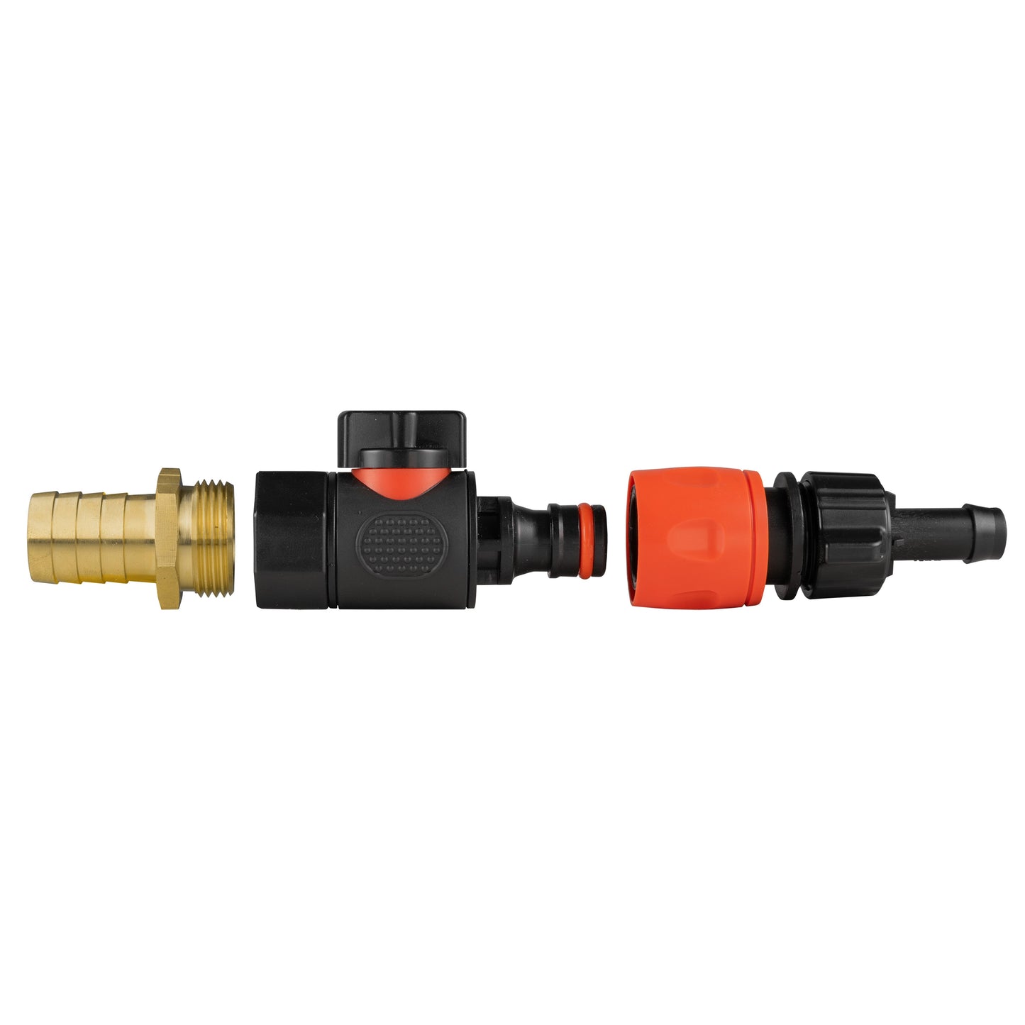 19mm Brass Hose Barb with BSPF Valve & 16mm Barb Quick-Connect Fitting