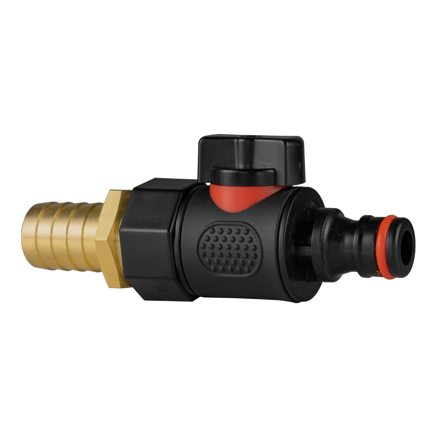 Brass Hose Barb with BSPF Thread and Snap-On Male Valve Connector